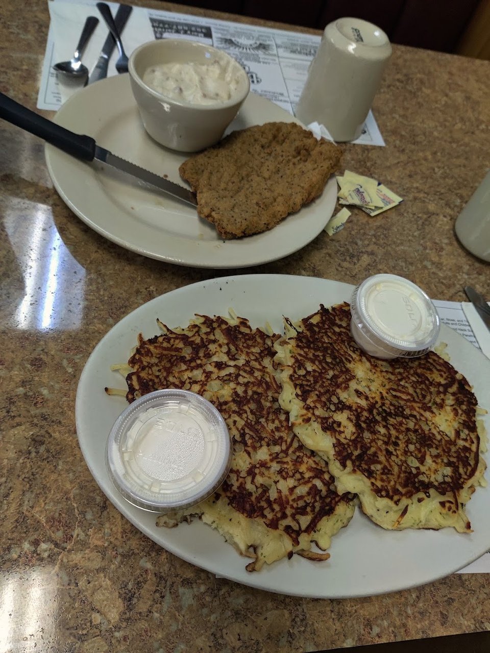 Potato Pancakes and Country Fried Steak